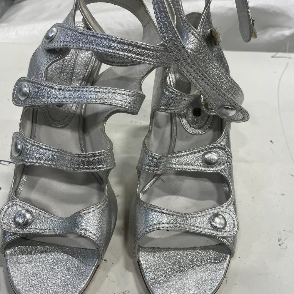Celine women's silver ankle strappy open toe high heel 393991 size 37
